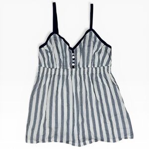 Y2K Ambrielle Babydoll Tank Top S Navy White Stripe Henley Button Size Small